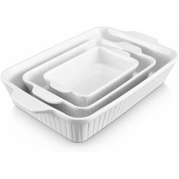 Dowan Cazuelas De Cerámica Para Horno, Juego De 3, Color Blanco (39,6 Cm / 31 Cm / 22,6 Cm)