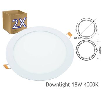 Pack De 2 Downlight Blanco Led 18w Redondo Plano De Empotrar Luz Natural