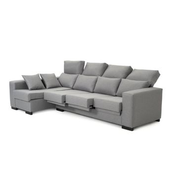 Sofa Chaise Longue Lytir Izquierda Gris Perla Desenfundable Respaldo Reclinable 273x145 Cm 4 Plazas Tanuk