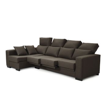 Sofa Chaise Longue Lytir Izquierda Marron Desenfundable Respaldo Reclinable 273x145 Cm 4 Plazas Tanuk