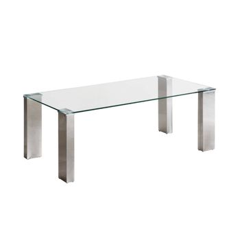 Mesa Centro Cannes Rectangular 110x55x40 Cm En Cristal Y Patas  Metálicas