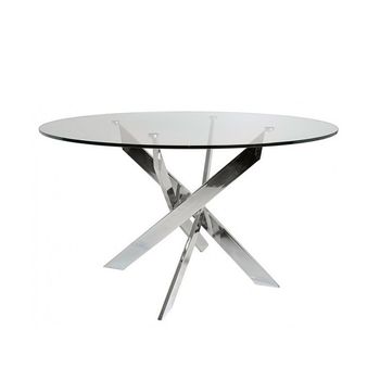 Mesa Comedor Redonda De Cristal Dan Patas  Metálicas 110 Cm