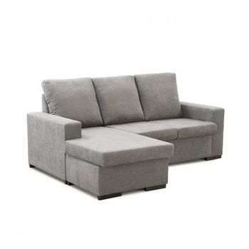 Sofá Chaiselongue Chicago, 3 Plazas Puff Reversible 195x148x92 Cm Gris Claro