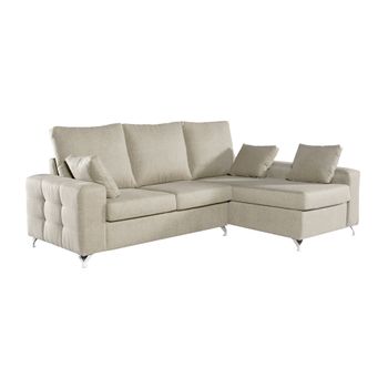 Sofa Chaise Longue Mimir Derecha Capitone Crudo Tejido Con Sistema Acualine 4 Plazas 250x175 Cm Tanuk