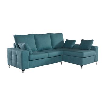 Sofa Chaise Longue Mimir Derecha Capitone Turquesa Tejido Con Sistema Acualine 4 Plazas 250x175 Cm Tanuk