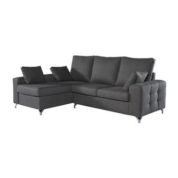 Sofa Chaise Longue Mimir Izquierda Capitone Gris Marengo Tejido Con Sistema Acualine 4 Plazas 250x175 Cm Tanuk