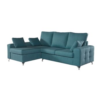 Sofa Chaise Longue Mimir Izquierda Capitone Turquesa Tejido Con Sistema Acualine 4 Plazas 250x175 Cm Tanuk