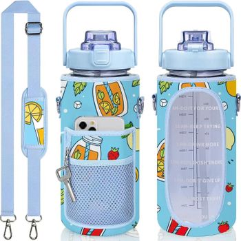 Botella De Agua 2l,botella De Agua Con Funda, Pajita Y Marcador Horario