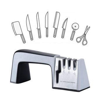 Afilador De Cuchillos Portátil Mano Utensilios Cocina 4 En 2, Gris