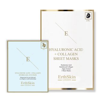 Mascarilla De Ácido Hialurónico Y Colágeno - 3 Hojas + Ácido Hialurónico + Almohadillas Para Ojos De Hidrogel De Colágeno 5 X 2