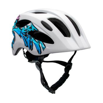 Casco De Bicicleta Blanco Con Grafitti Para Niños De 6 A 12 Años 54-58cm Con Luz Led Roja Integrada Recargable Usb. Testado Y Homologado Según En1078