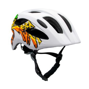 Casco De Bicicleta Blanco Con Grafitti Para Niños De 6 A 12 Años 54-58cm Con Luz Led Roja Integrada Recargable Usb. Testado Y Homologado Según En1078