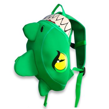 Mochila De Dragón Verde  Para Guardería O Preescolar Para Niños De 2 A 6 Años. Diseño De Crazy Safety. Neopreno De Calidad Con Etiqueta Para El Nombre