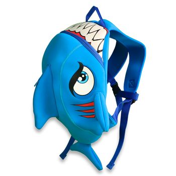 Mochila De Tiburón Azul Para Guardería O Preescolar Para Niños De 2 A 6 Años. Diseño De Crazy Safety. Neopreno De Calidad Con Etiqueta Para El Nombre