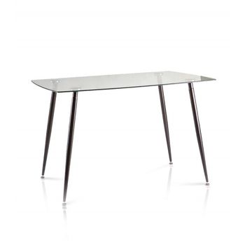 Mesa Comedor Rectangular De Cristal Varsovia, Patas Metálicas Negra 120x80x75 Cm