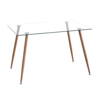 Mesa Comedor Rectangular De Cristal Varsovia, Patas Metálicas Roble 120x80x75 Cm