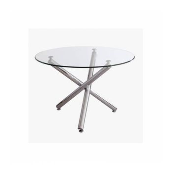 Mesa Comedor Redonda Reine De Cristal Templado Patas Metálicas 110 Cm