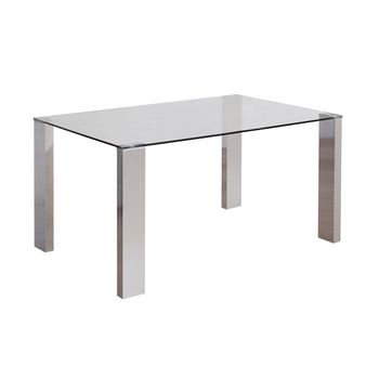 Mesa Comedor Cannes Rectangular 140x90x76cm En Cristal Y Patas  Metálicas Estilo Moderno