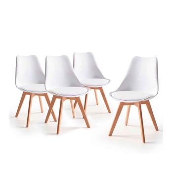 Pack De 4 Sillas Tulipa Estilo Nórdico Patas En Madera En Color Blanco