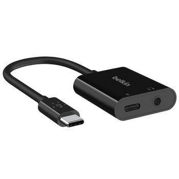 Adaptador De Audio Y Carga Usb-c A Jack 3,5 Mm Y Usb-c De 60 W De Belkin Negro