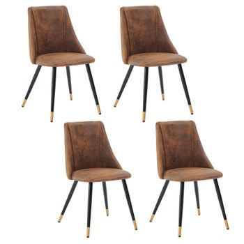 Set 4 Sillas De Comedor Asiento Acolchado De Ante Patas De Metal Meubles Cosy 55x50x52cm