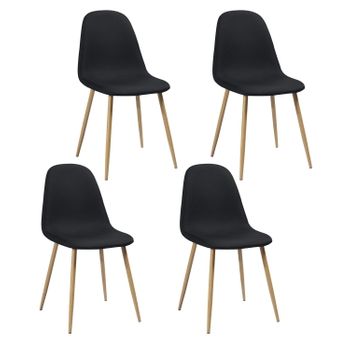 Set 4 Sillas De Comedor Escandinavas Tela Metal Imitación Madera Meubles Cosy 44.5*54*86cm Negro