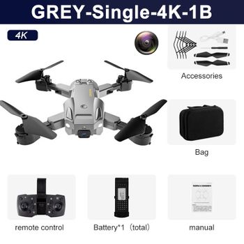 Dron Q6 Con Cámara Única 4k, Cuadricóptero Plegable (1 Baterías - Duración De La Batería: 15 Min - Gris)