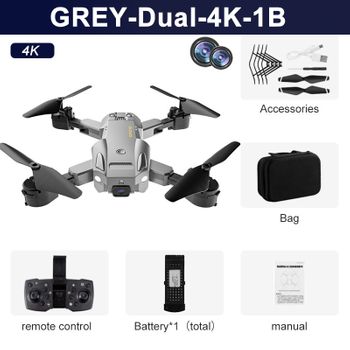 Dron Q6 Con Cámara Dual 4k Hd, Cuadricóptero Plegable (1 Baterías - Duración De La Batería: 15 Min - Gris)