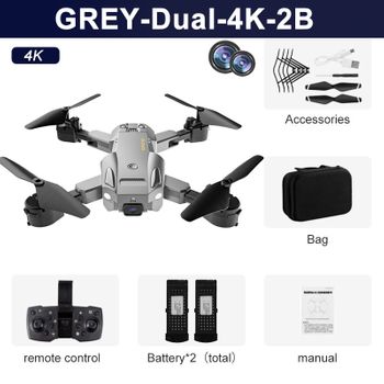 Dron Q6 Con Cámara Dual 4k Hd, Cuadricóptero Plegable (2 Baterías - Duración De La Batería: 15 Min - Gris)