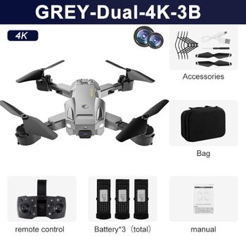 Dron Q6 Con Cámara Dual 4k Hd, Cuadricóptero Plegable (3 Baterías - Duración De La Batería: 15 Min - Gris)