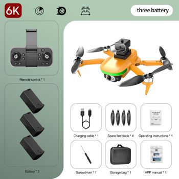 S5s Mini Drone Con Cámara 6k Hd Evitación De Obstáculos Con Láser (3 Baterías - Duración De La Batería: 18 Min - Naranja)