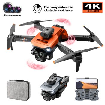 Dron K6 Max Con Tres Cámaras Evitación De Obstáculos De 360° (2 Baterías - Duración De La Batería: 15 Min - Naranja)
