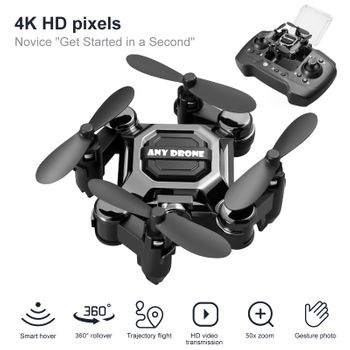 Mini Dron Plegable, Aeronave Portátil De Altitud Fija Con Cámara 4k (2 Baterías - Duración De La Batería: 10 Min - Negro)