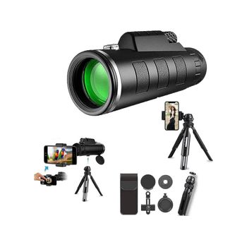 Telescopio Monocular 12x50 Hd Para Teléfono Móvil Con Trípode Y Soporte Para Teléfono Móvil, Portátil, Resistente Al Agua, Telescopio-verde