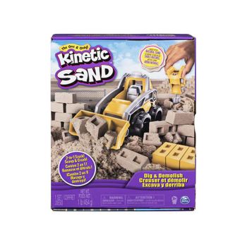 Kinetic Sand - Arena Mágica - Excava Y Derriba - 454 Gr De Arena Magica,1 Camión De Construcción Y 4 Herramientas Para Moldear Y Crear - Kit Manualidades Niños - 6044178 - Juguetes Niños 3 Años +