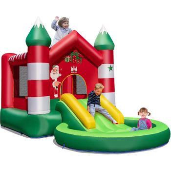 Castillo Hinchable, Parque Inflable Para Niños Con Temática Navideña Con Tobogán, Costway 390 X 210 X 220 Cm