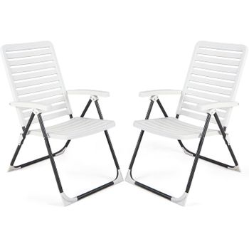 2 Sillas Plegables Material Pp Silla Playa Reclinable Costway 62 X 12 X 94 Cm Blanco