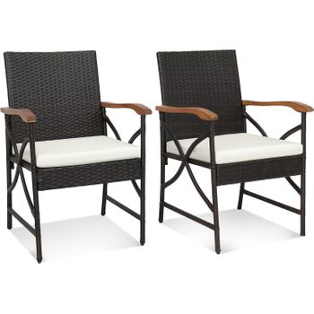 2 Silla Ratan, Sillas Jardin Exterior Con Cojín Suave Con Cremallera Costway 62 X 56 X 89 Cm(gris)