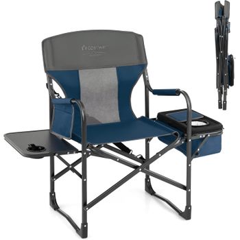 Silla Plegable Camping, Silla De Director Camping, Bolsa Nevera, Costway 113 X 56 X 98 Cm Azul