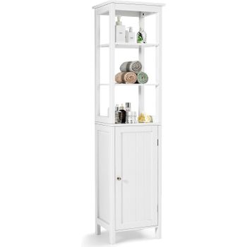 Armario De Baño, Mueble Baño On Estante De 3 Niveles Y 1 Puerta Costway 162 X 40 X 32 Cm