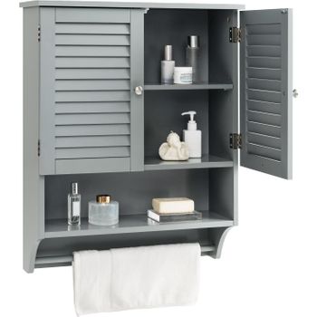 Armario De Pared Para Baño, Gabinete Colgante Con 2 Puertas, Costway 58 X 22 X 75 Cm Gris