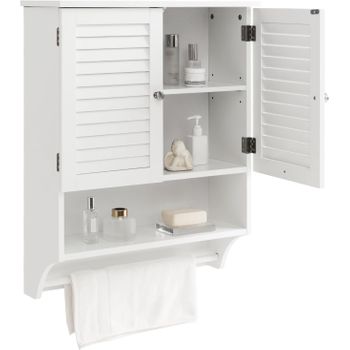 Armario De Pared Para Baño, Gabinete Colgante Con 2 Puertas, Costway 58 X 22 X 75 Cm Blanco