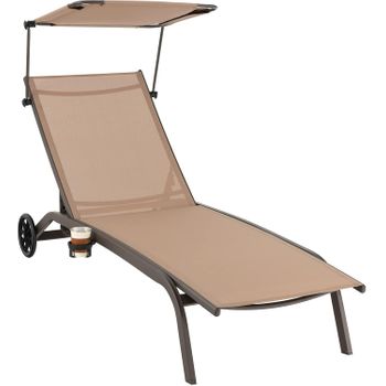 Tumbona Jardin Reclinable 6 Niveles, 2 Ruedas, Tumbona Playa Parasol Ajustable Costway 191 X 61 X 89 Cm