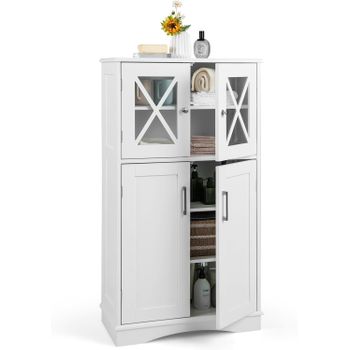 Armario De Baño, Gabinete De Madera Con 2 Puertas Y 3 Estantes Ajustables, Costway 60 X 30 X 108 Cm Blanco