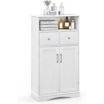 Armario De Baño De Suelo, Gabinete De Madera Con 2 Puertas, Costway 60 X 30 X 108 Cm Blanco