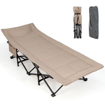 Cama Plegable Camping, Cama Camping Con Cojín Cómodo Costway 190 X 69 X 49 Cm Café