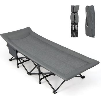 Cama Plegable Camping, Cama Camping Con Cojín Cómodo Costway 190 X 69 X 49 Cm Gris