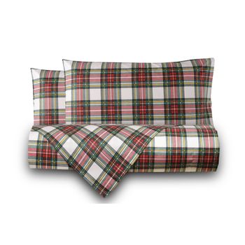 Juego Nórdico 3 Piezas 100% Algodón Cama De 150_160cm Tartan Blanco