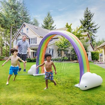 Teamson Kids Agua Diversión Aspersor Inflable De Arco Iris Para Jardín Tk-48251r