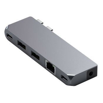 Hub Para Macbook Usb C A Usb-c Pd, Ethernet, 2 Usb + Usb-c, Jack Satechi Gris